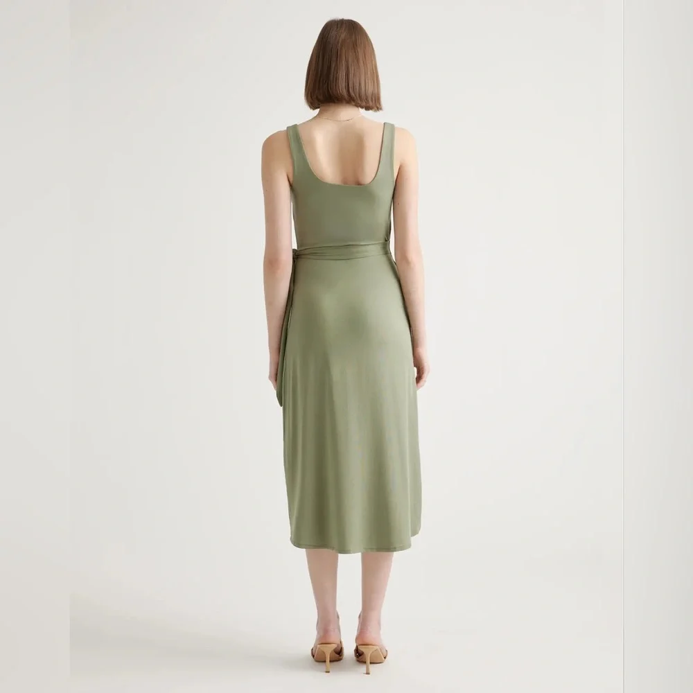 Quince Tencel Jersey Side Tie Midi Dress Dark Olive Size Medium NWT - Picture 4 of 4
